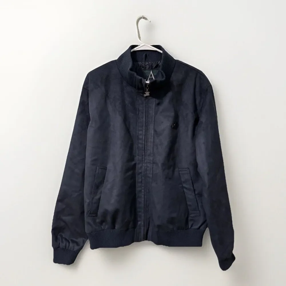 A Emporio Collezione Bomber Jacket Mens Sz L Suede Blue Full Zip